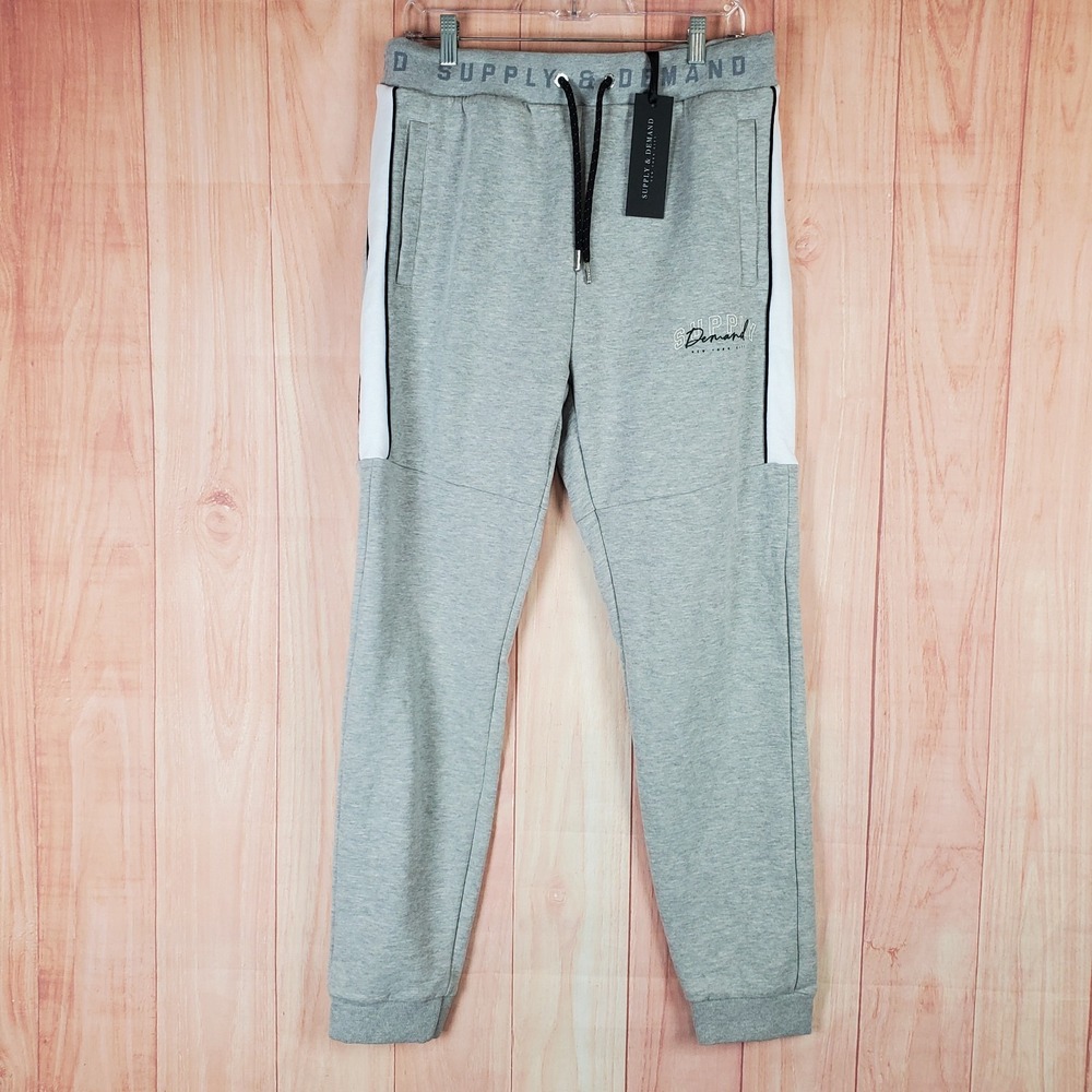 Supply & Demand Jogger Pants Mens XL Gray Logo Fleece Lined Tapered Leg Workout